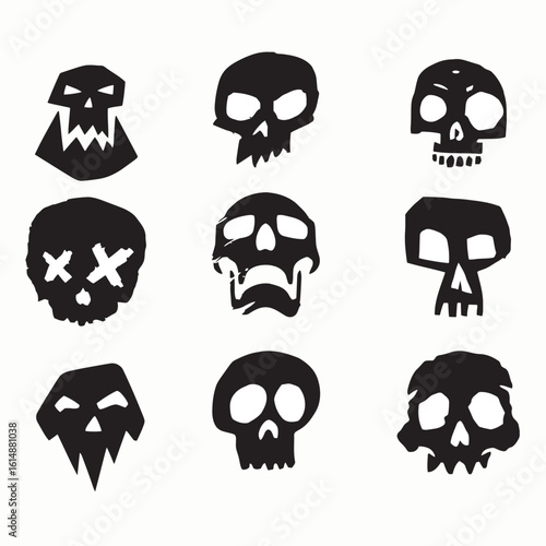 Creative Skull Collection: A collection of unique and artistically designed skulls, each possessing a distinct style, offering a versatile array of macabre illustrations.