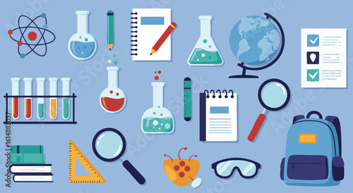 School and Science Laboratory Supplies Flat Vector Set