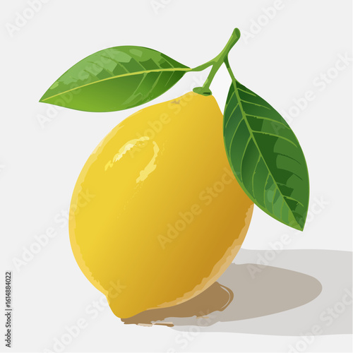 Un citron en gros plan, feuille verte, fond blanc uni