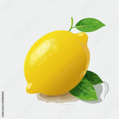 Un citron en gros plan, feuille verte, fond blanc uni