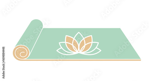 Minimalist illustration of a yoga mat with a lotus flower for wellness and meditation