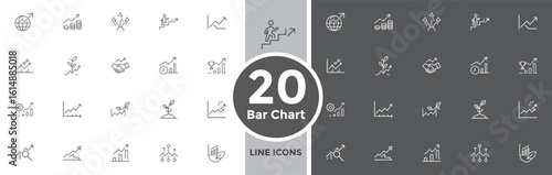 Modern line icons showing business growth, financial success, and upward trends for professional presentations and marketing materials