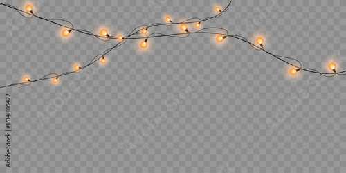 Set of Christmas luminous garlands. LED lamps for advertising invitations, cards. Vector on a transparent background.
