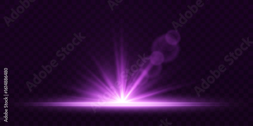Purple star rays. Special effect flash with light rays and magic sparks. Vector illustration. EPS 10
