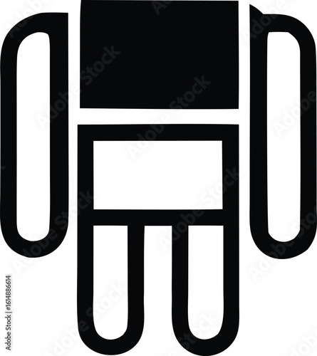 Stylized black and white icon depicting a simple robot or android figure with distinct head torso and legs