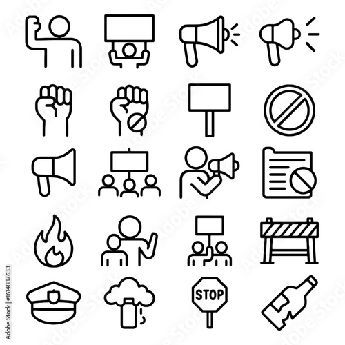 Collection of protest and demonstration icons in a vector format file