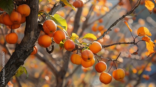 A persimmon tree with bright orange persimmons