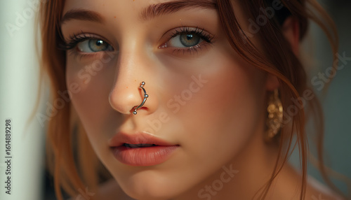Beautiful and fashionable piercing on a girl.