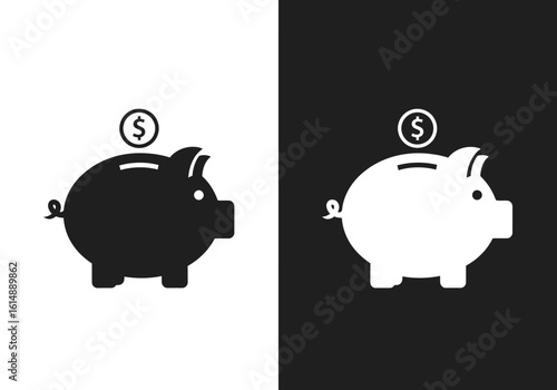 Two simple black and white piggy bank icons, representing savings.