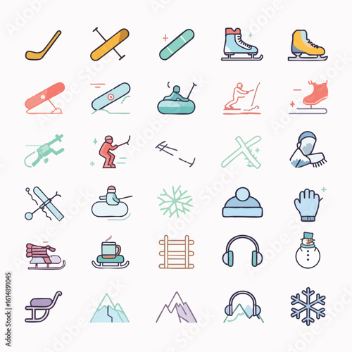Winter Sports and Activities Icons Collection.