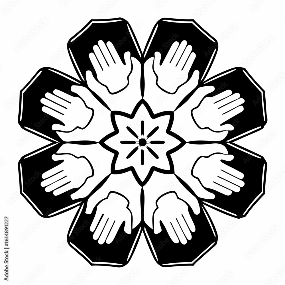 Fototapeta premium Hands Forming a Flower Pattern in Black and White Silhouette