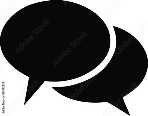 Two overlapping black speech bubbles symbolizing conversation communication and dialogue in a simple modern graphic design
