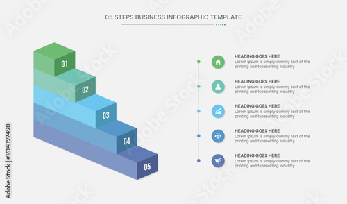 Business Growth Bar Chart Infographic Template Design with 5 Steps