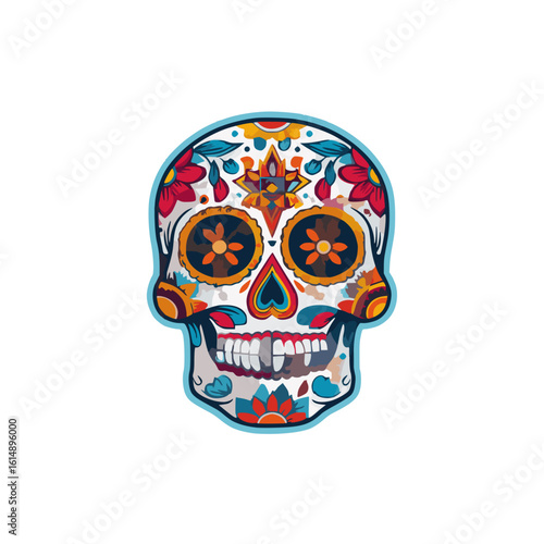 Day of the Dead Skull with Vibrant Floral Details