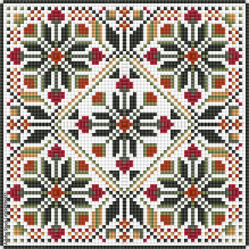 A Quilt of Patterned Pixel Flowers