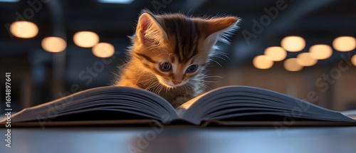 Cute kitten engrossed in a book (1)