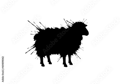 Sheep silhouette with splash effect, black and white style, farm animal design