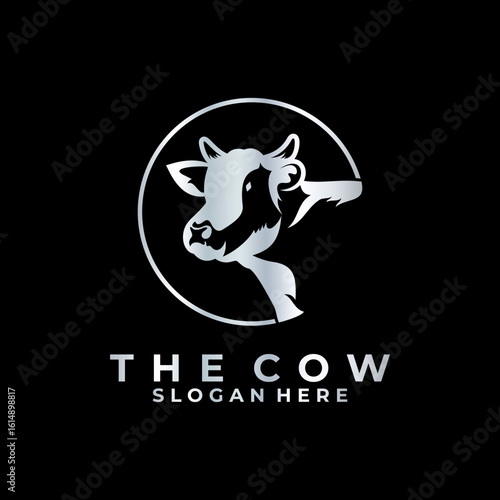 Cow Head with circle line logo design vector template. Elegant cow logo design icon