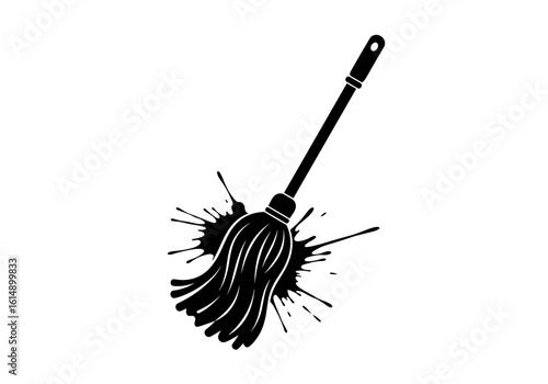 Mop in a graphic style with splashes and copy space