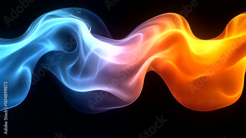 Abstract Fire and Ice Wave, Energy Flow on Black Background Visualization