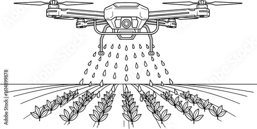 Agricultural Drone Spraying Crops - Smart Farming Technology Illustration