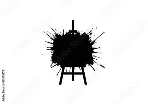 Easel silhouette in a graphic style with splashes and copy space