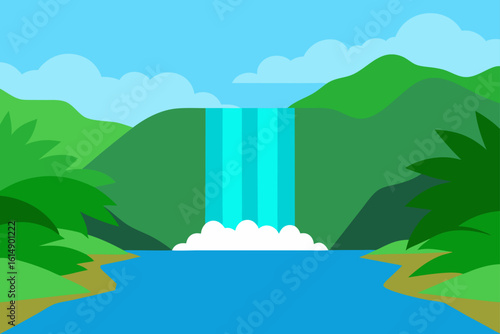 Waterfall in a green landscape