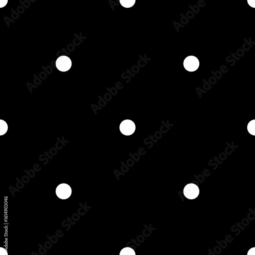Seamless dark vector pattern with tile white polka dots on black background