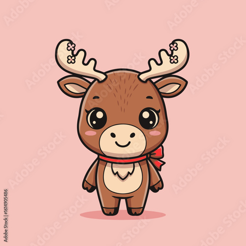 A cute happy lovely moose cartoon illustration