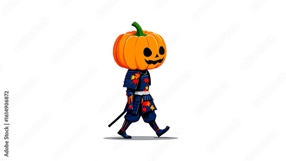 Fototapeta premium Pixel art halloween character with pumpkin head isolated on transparent background