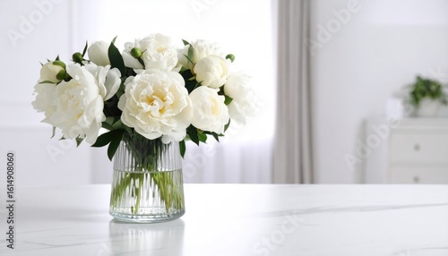 Wallpaper Mural Elegant White Floral Bouquet in a Classic Glass Vase on a Brightly Lit Table with Subtle Background Details Torontodigital.ca
