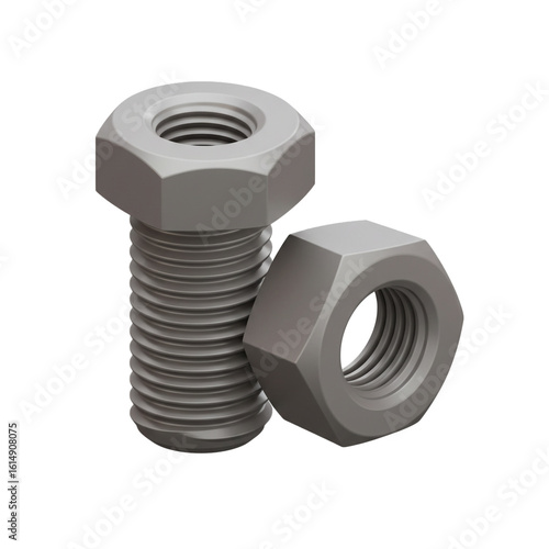 A close-up rendering showcases a bolt and nut with detailed threads and a metallic appearance suggesting industrial strength and precision.