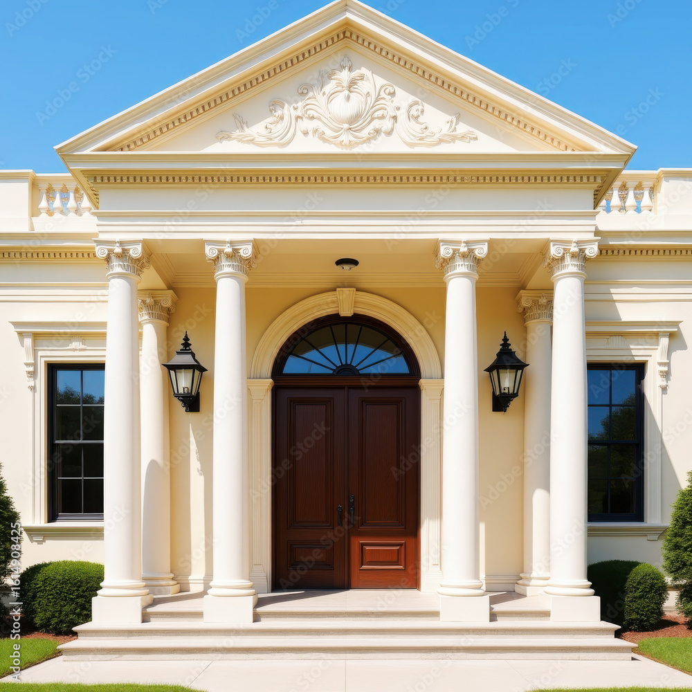 Fototapeta premium Elegant mansion entrance with grand doorway columns