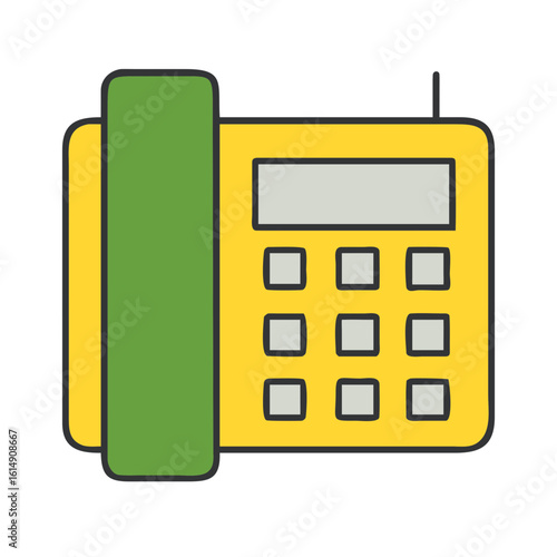 Retro Landline Telephone Vector – Yellow Office Phone Icon Illustration