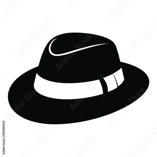 Classic black fedora hat with white band