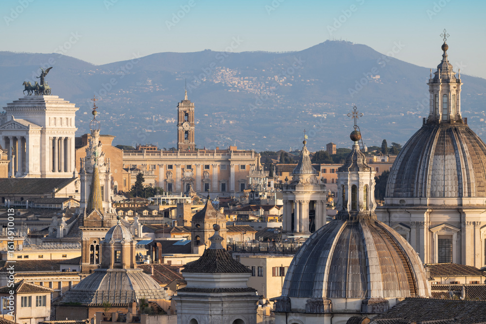 Obraz premium Rome picturesque cityscape at sunset from St. Angelo Castle. Italy