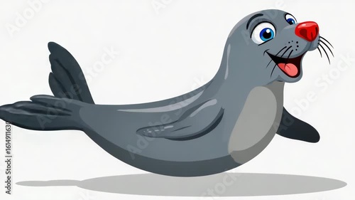 Cheerful cartoon seal swimming happily