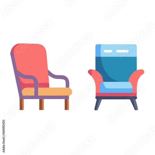 Colorful modern armchairs in minimalist flat design style  