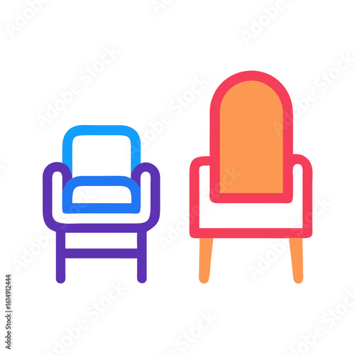 Colorful modern armchairs in minimalist design on white background  