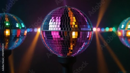 Colorful disco ball in a dark setting
