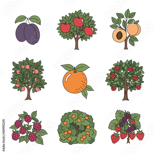 A delightful collection of various fruit trees and berry bushes showcasing a bounty of nature's sweet offerings