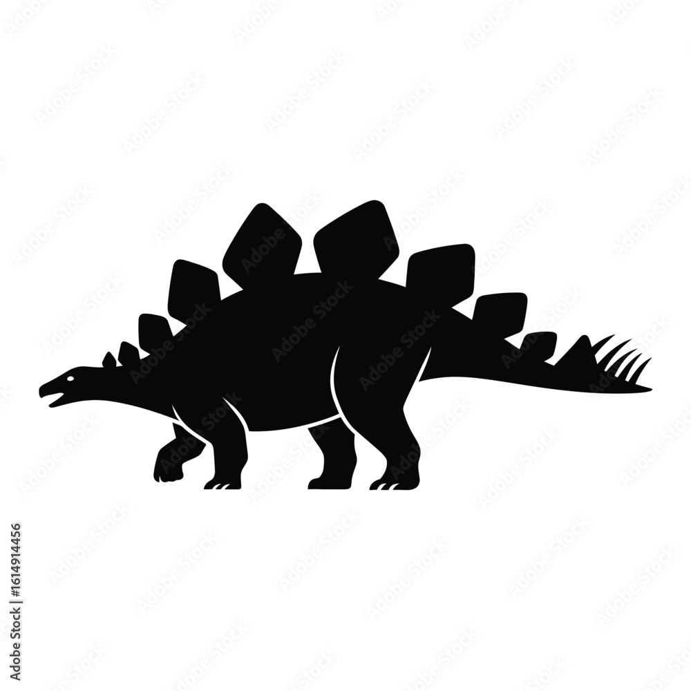 Fototapeta premium Silhouette of a stegosaurus dinosaur with plates and tail spikes