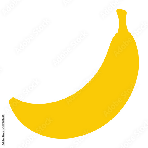A simple clean and vibrant yellow banana silhouette isolated on a pure white background