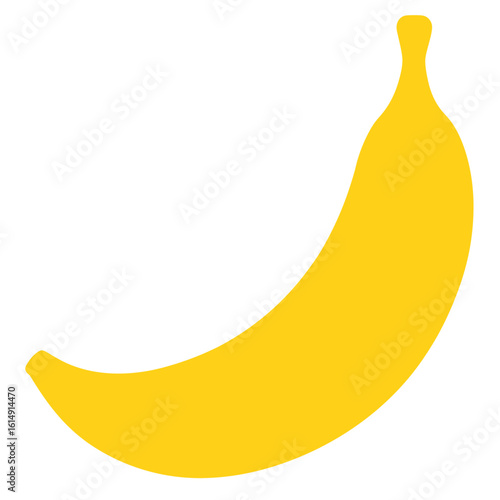 A vibrant yellow banana silhouette isolated on a clean white background representing healthy eating and tropical fruits