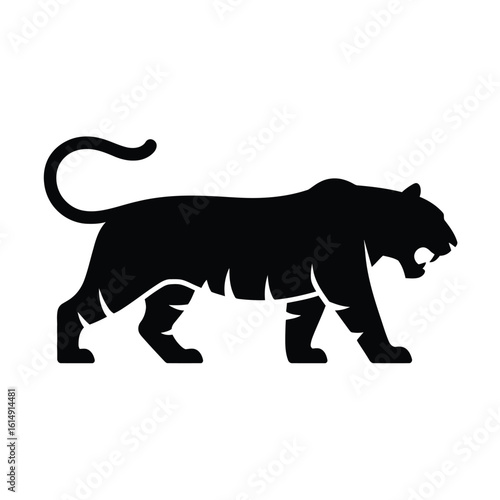 Silhouette of a powerful black panther in a stalking pose