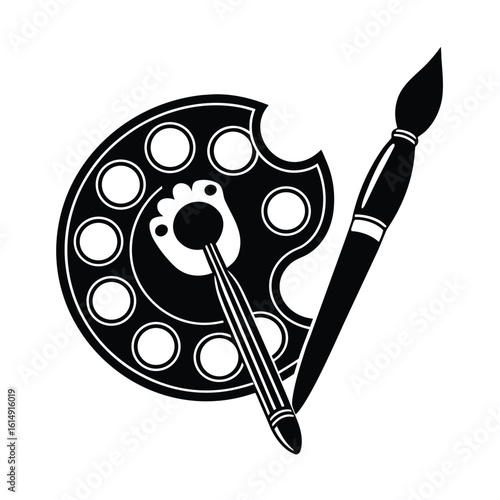 Artist's essential tools: a set of brushes, paints, and a palette for vibrant painting and creative design