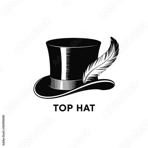 Classic black top hat with feather accent