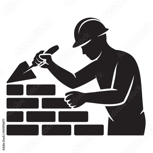 Bricklayer Silhouette – Construction Worker Building Wall Clipart