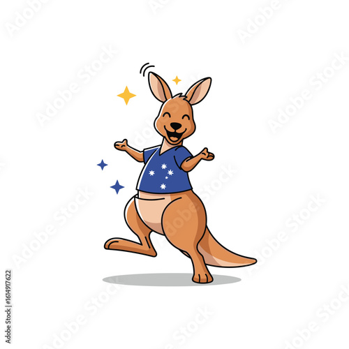 Joyful kangaroo celebrating with sparkles and australian themed shirt animation