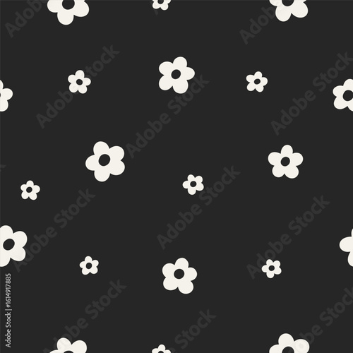 Seamless floral pattern. Endless background with cute daisies, simple groovy ...